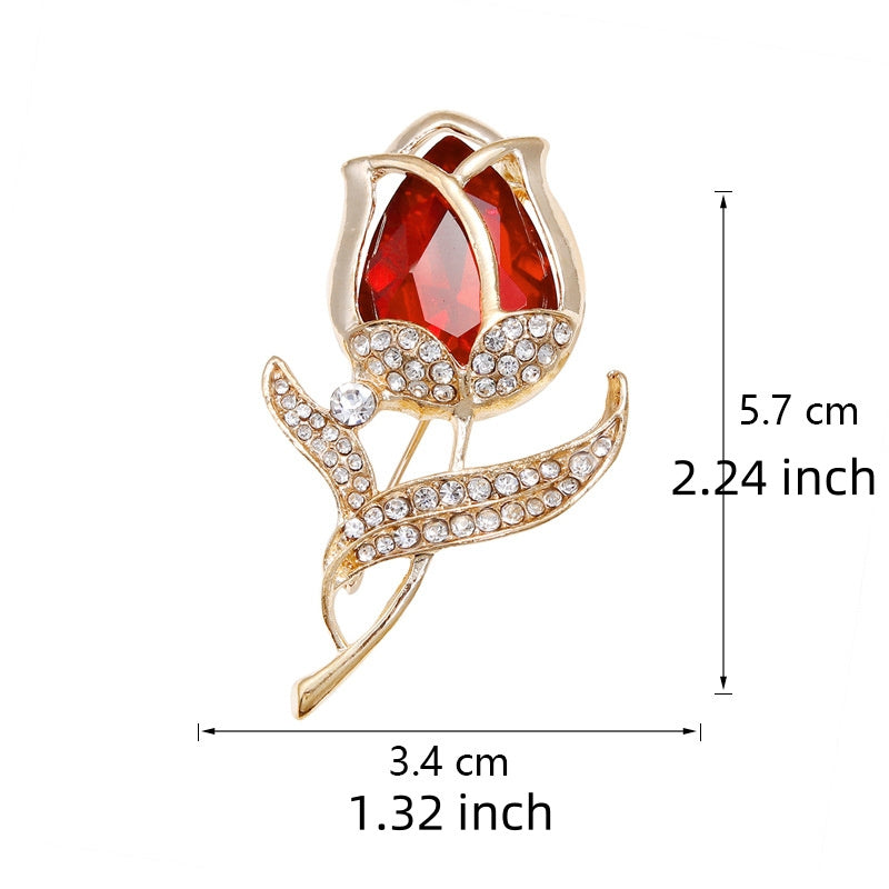 Crystal Lily Flower Brooch Pin for Women and Men Rhinestone Floral Jewelry