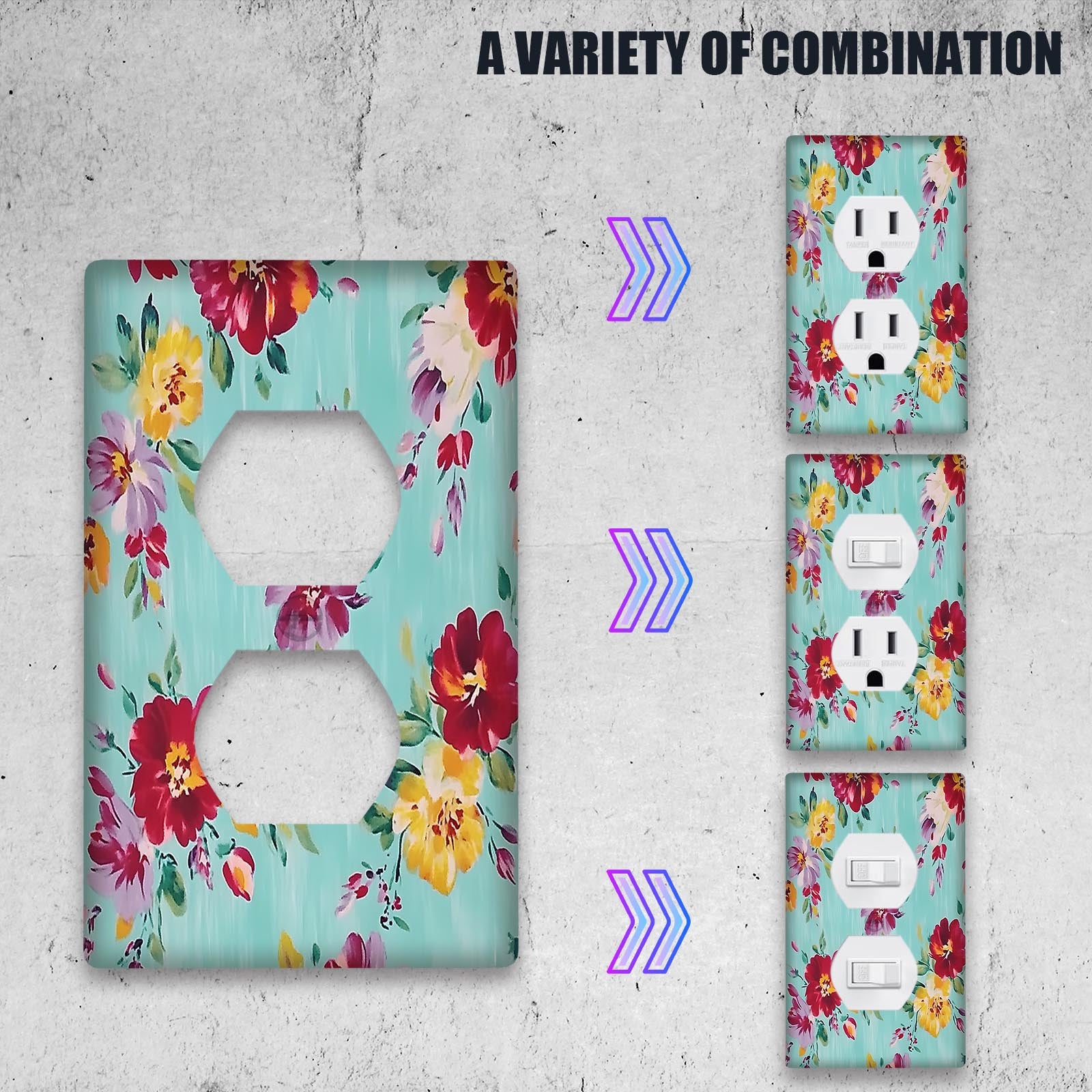 Rose Floral Light Switch Cover Plate Battery-Free for Bathroom and Bedroom Decor