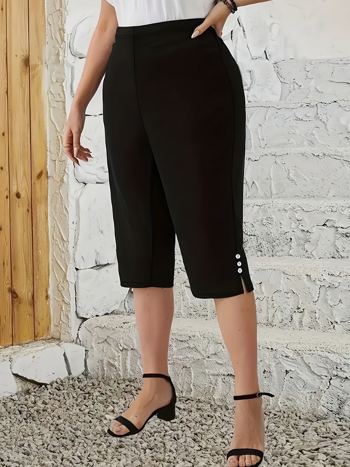 Pantalones casuales de cintura elástica y ajustada para mujer con abertura lateral en primavera, verano y otoño