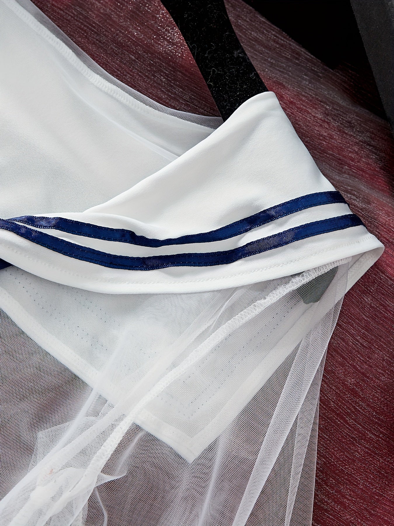 Sexy Preppy Sailor Cosplay Costume Sheer Mesh Dress with Thong