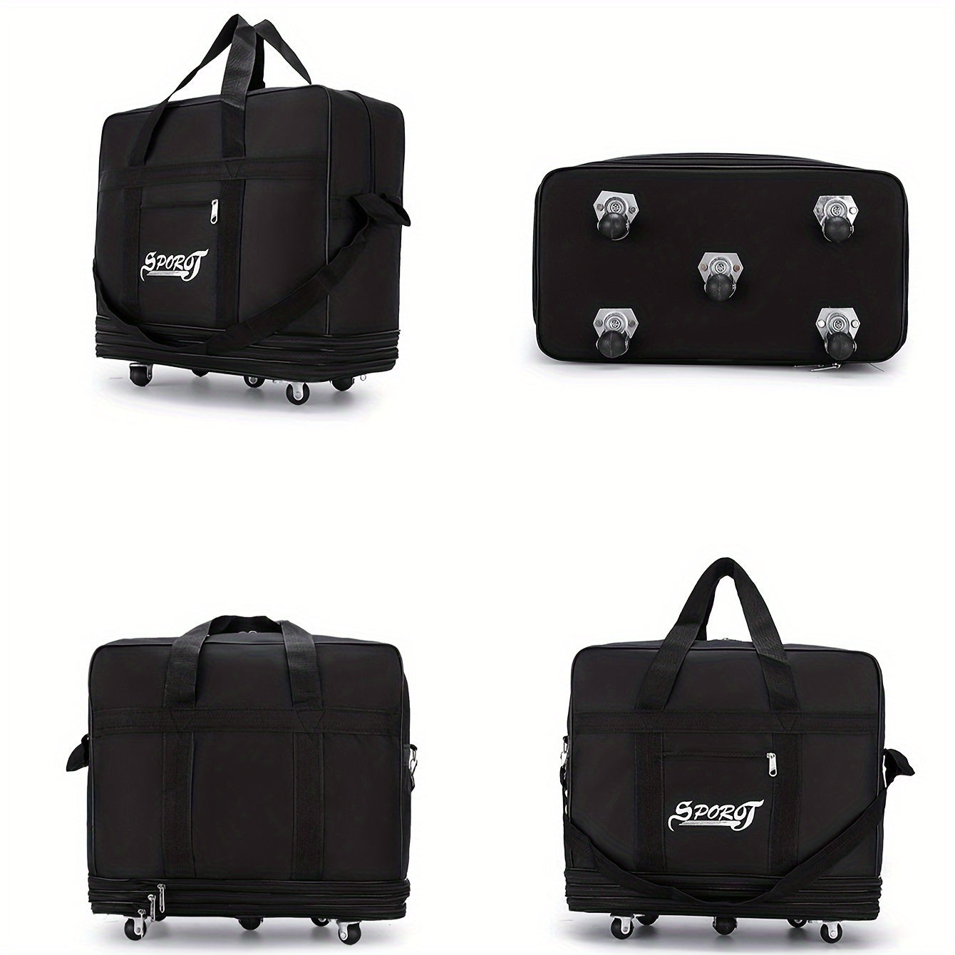 Foldable Polyester Rolling Travel Luggage Bag with Large Capacity and Multi-Tiered Storage
