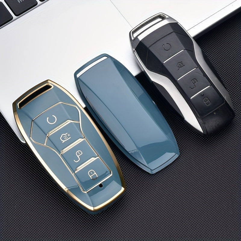 Car Key Fob Cover TPU Silicone 4-Button Remote Key Case with Keychain
