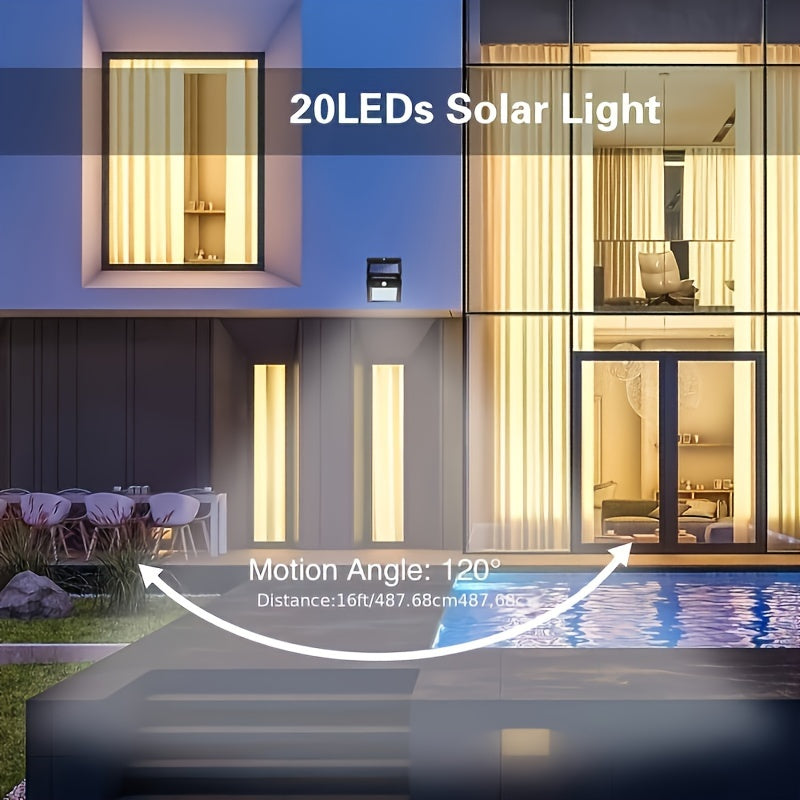 20 LED Solar Outdoor Light with Motion Sensor 3 Modes Wall Fence Garden Garage