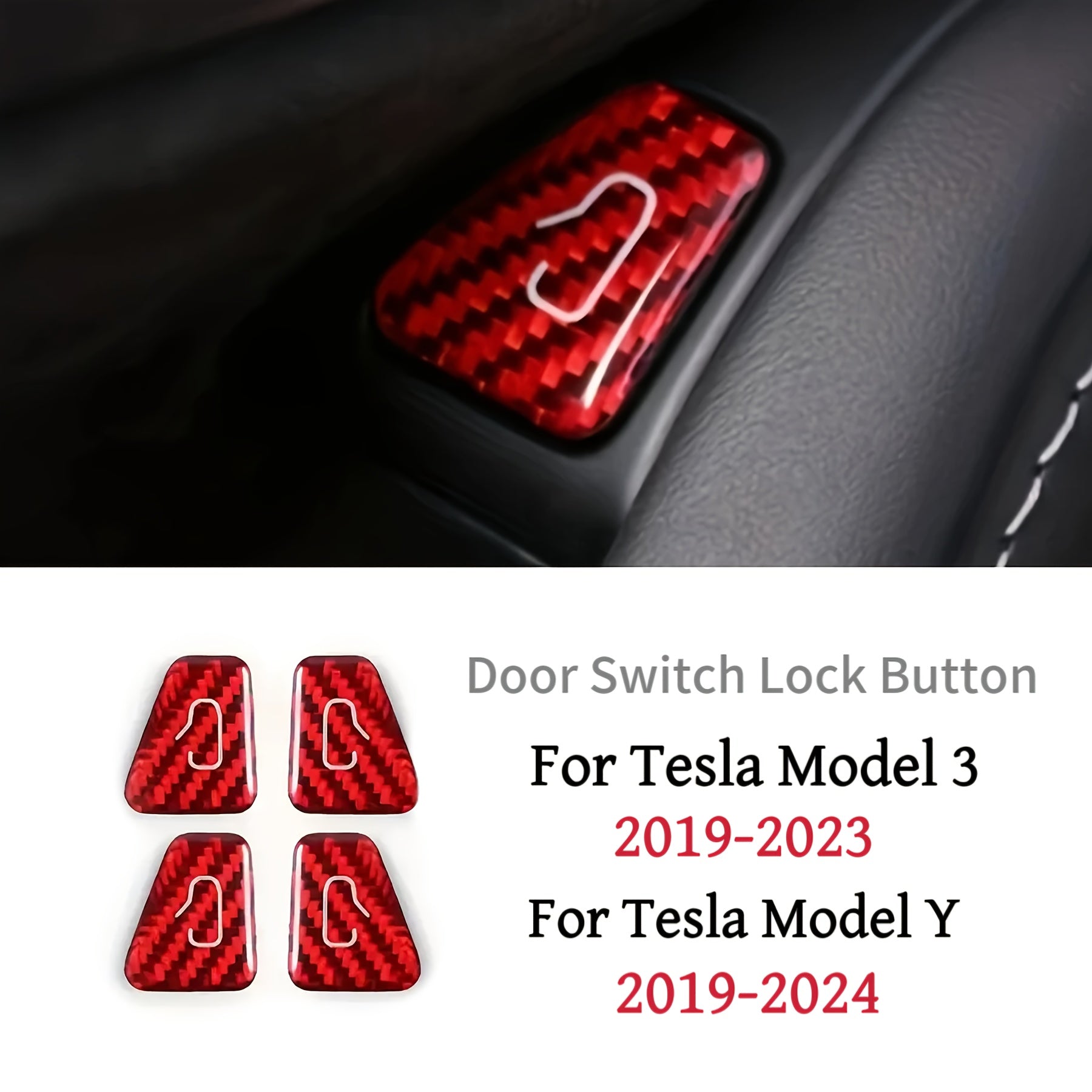 4PCS Carbon Fiber Door Lock Switch Cover Trim for Tesla Model 3 Y Interior
