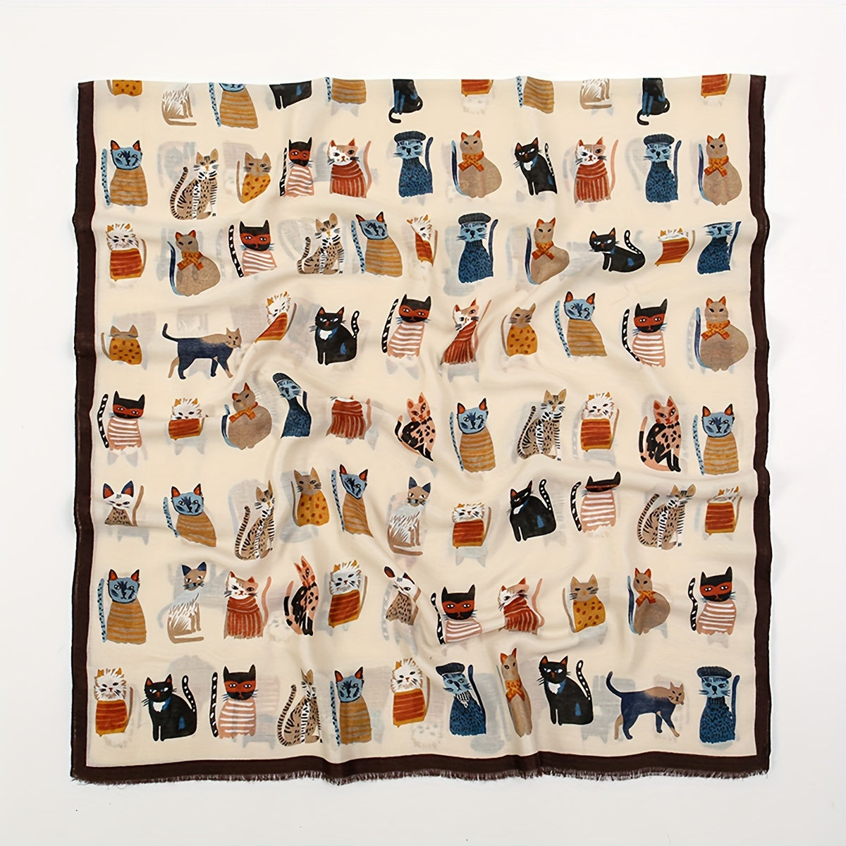 Breathable Cartoon Cat Print Scarf with Short Beard Design Elastic Sunscreen Head Wrap