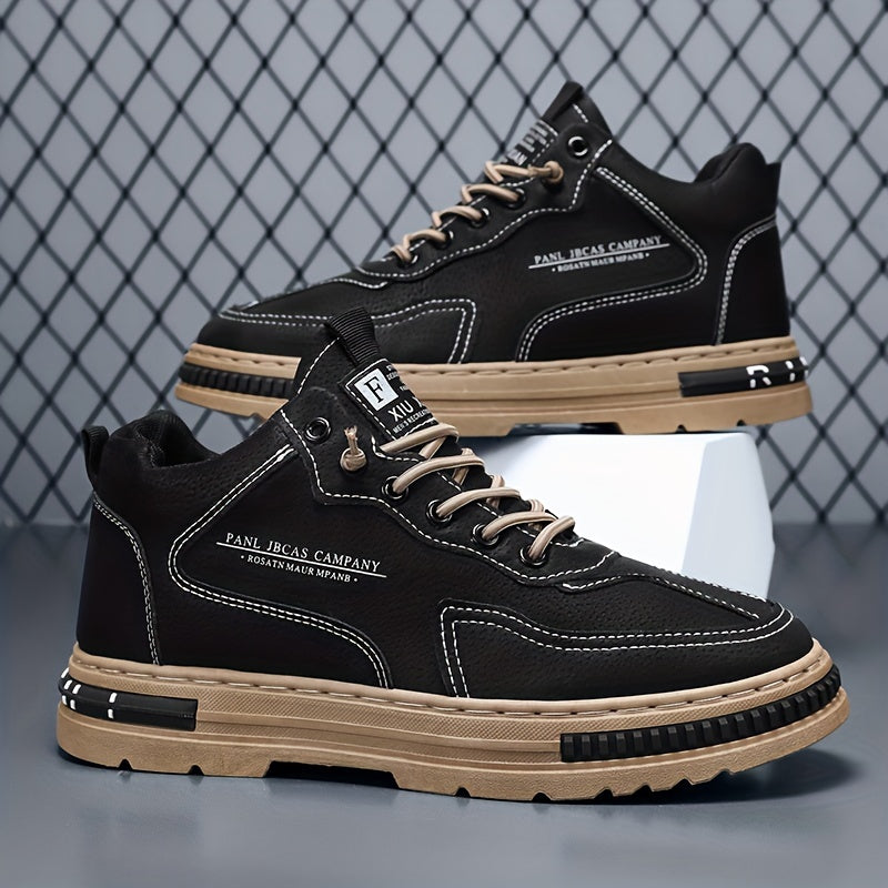 Men's Work Boots Leather Casual Anti-slip Lace-up Short Boots for Outdoor Activities