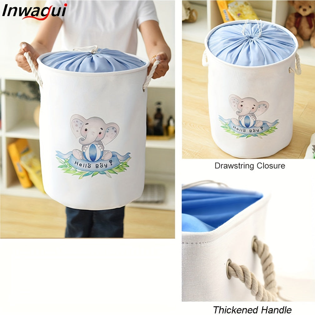 Large Foldable Laundry Hamper with Animal Design, Thick Fabric, Drawstring Lid