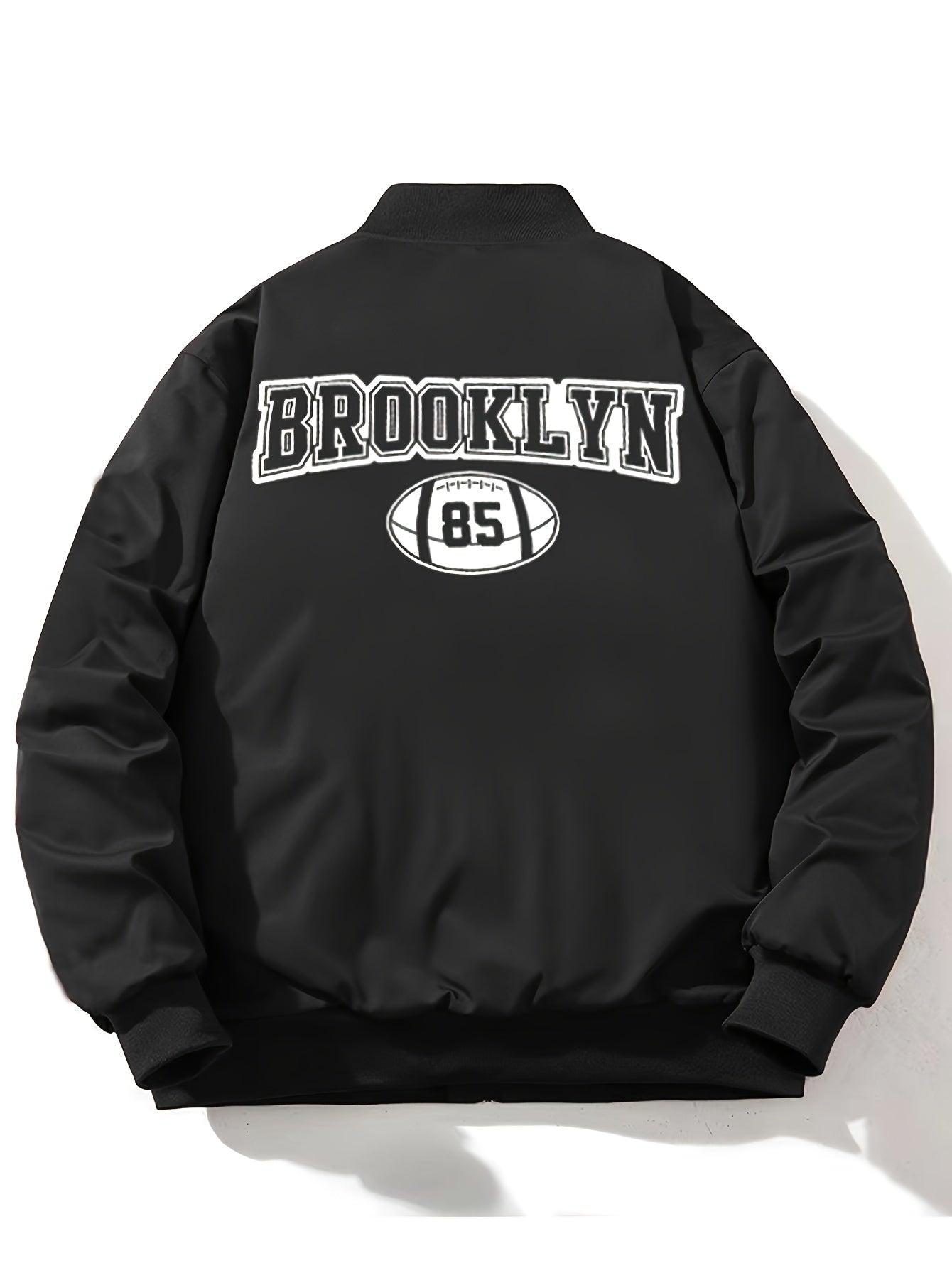 Men's Lightweight Polyester Bomber Jacket with Letter Print, Baseball Collar, Long Sleeves, Zipper Front, Pockets