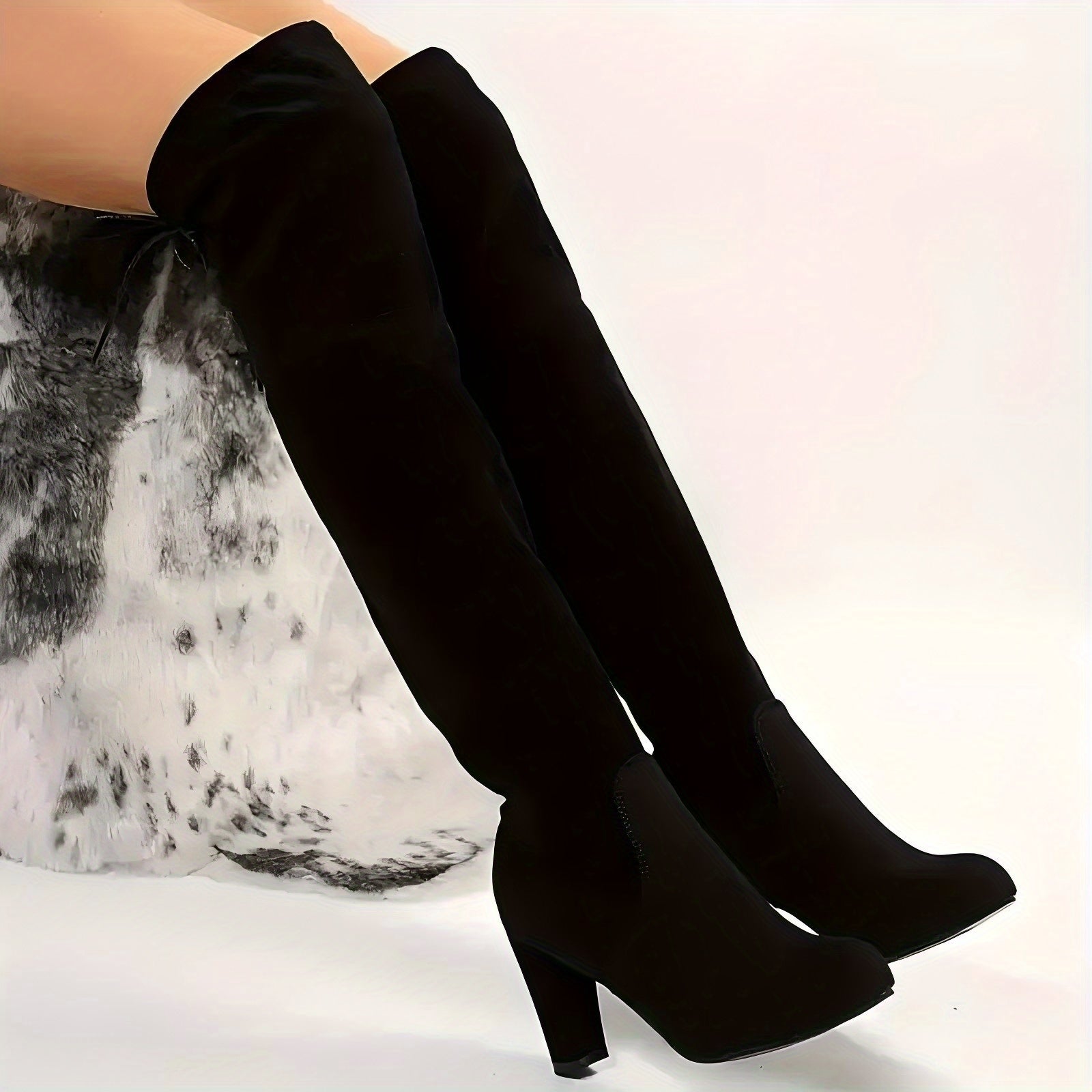 Women's Over-the-Knee Chunky Heel Winter Boots with Comfortable Soles