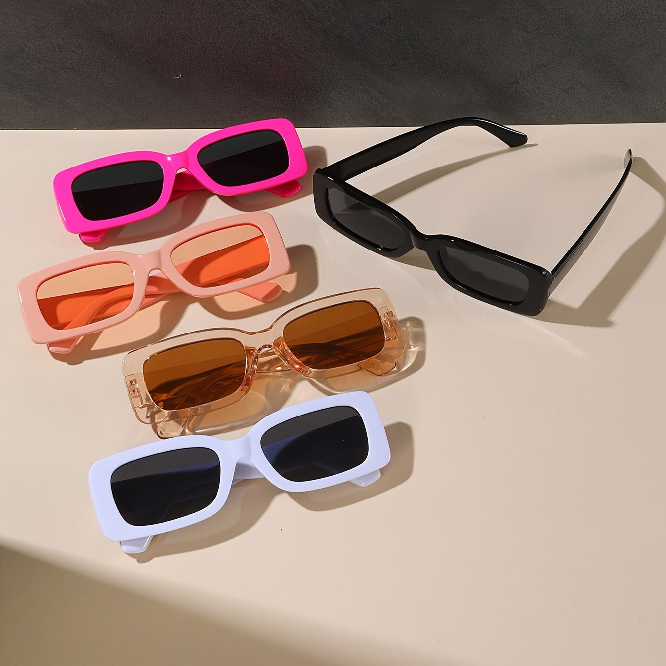 Five Pieces Rectangle Jelly-Colored Fashion Sunglasses for Women and Men with Anti-Glare UV Protection