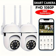 Cámara de seguridad inalámbrica HD 1080P con panorámica, inclinación, zoom, visión nocturna, audio bidireccional y seguimiento de movimiento en interiores y exteriores