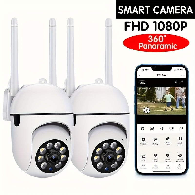 Cámara de seguridad inalámbrica HD 1080P con panorámica, inclinación, zoom, visión nocturna, audio bidireccional y seguimiento de movimiento en interiores y exteriores