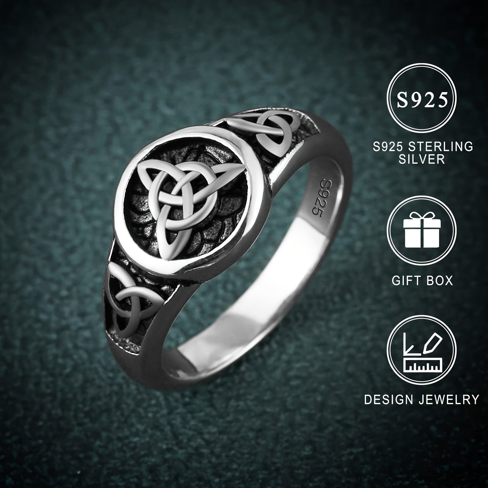 Anillo celta de nudo trinidad en plata de ley hipoalergénica, libre de níquel, caja de regalo