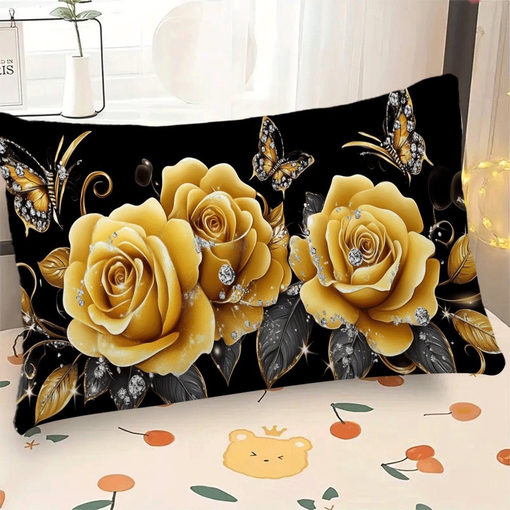 "Floral Print Flannel Pillow Cover in Casual Style, Zippered, Machine Washable, Suitable for All Seasons, Ideal for Multi-Position Sleepers. Includes Decorative Cushion Case for Sofa, Bedroom, or Car. Measures 50.8x30.48 cm (Pillow Insert Not Included)."