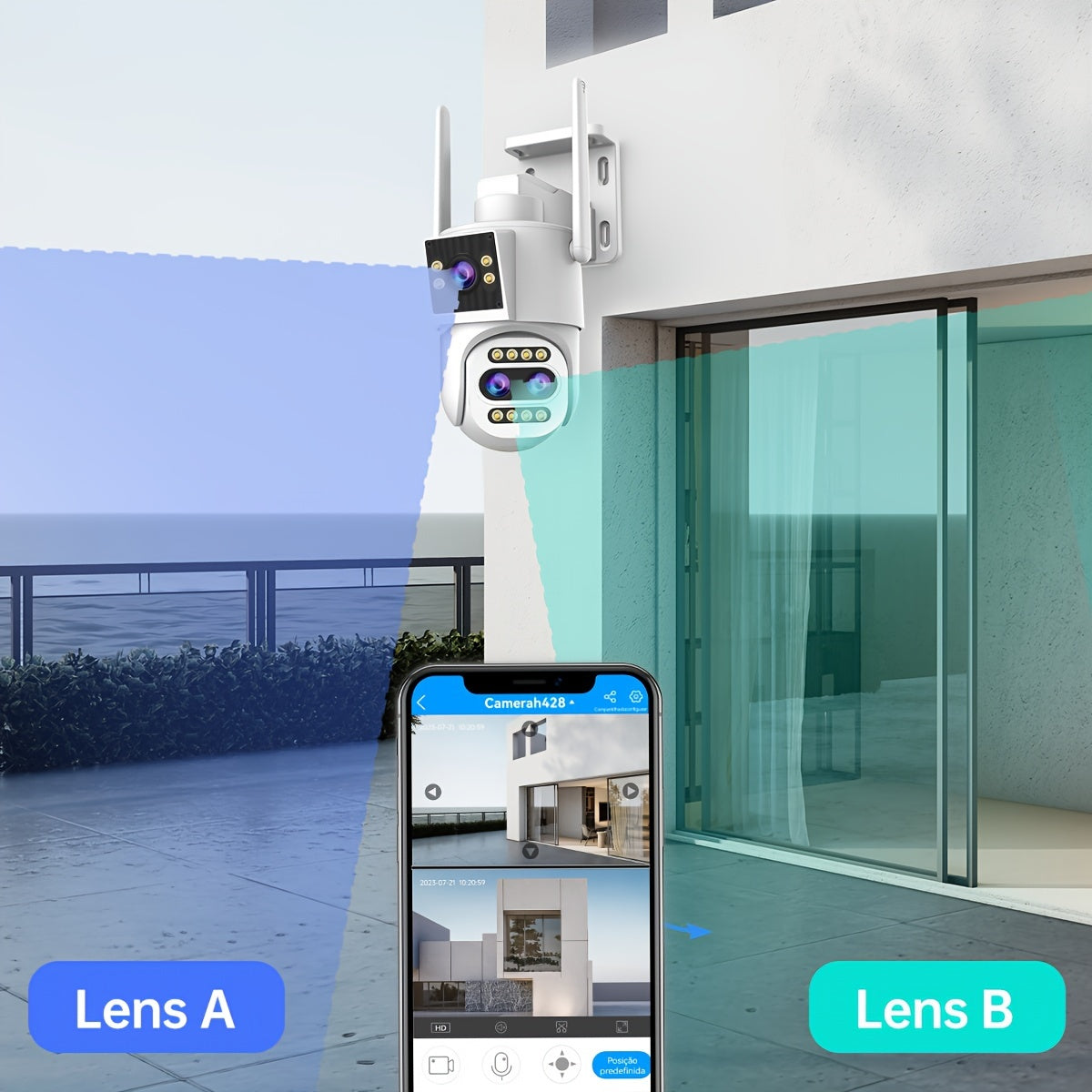 Cámara de seguridad WiFi Full HD con lente 3-PTZ con zoom óptico 10x, visión nocturna, audio bidireccional y detección de movimiento