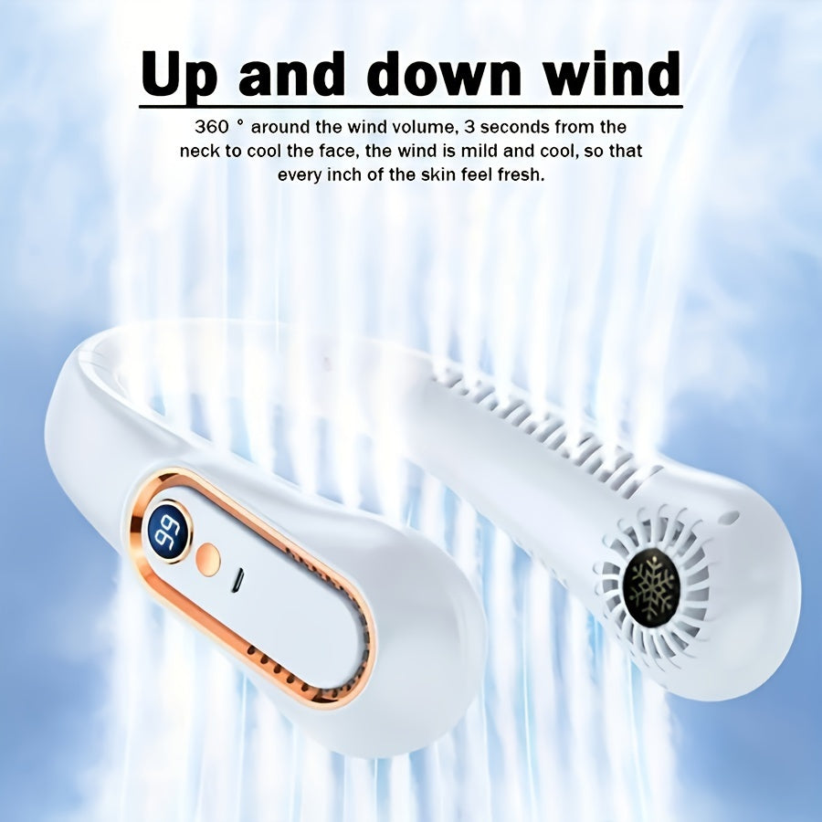 Mini Portable Bladeless Neck Fan with LED Light, Rechargeable, Long Battery