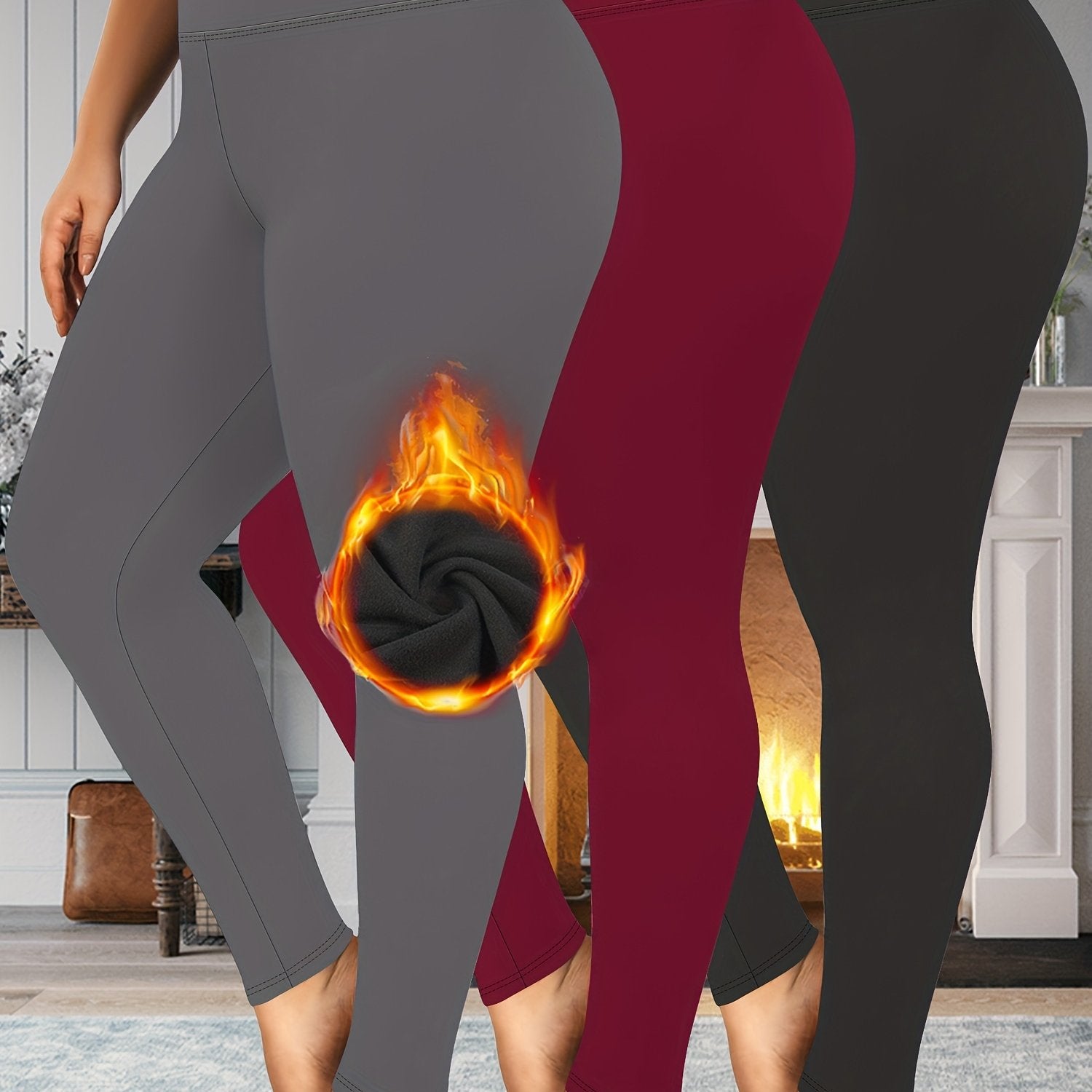 Leggings de talla grande para mujer con cintura alta y forro de felpa para otoño e invierno cálido