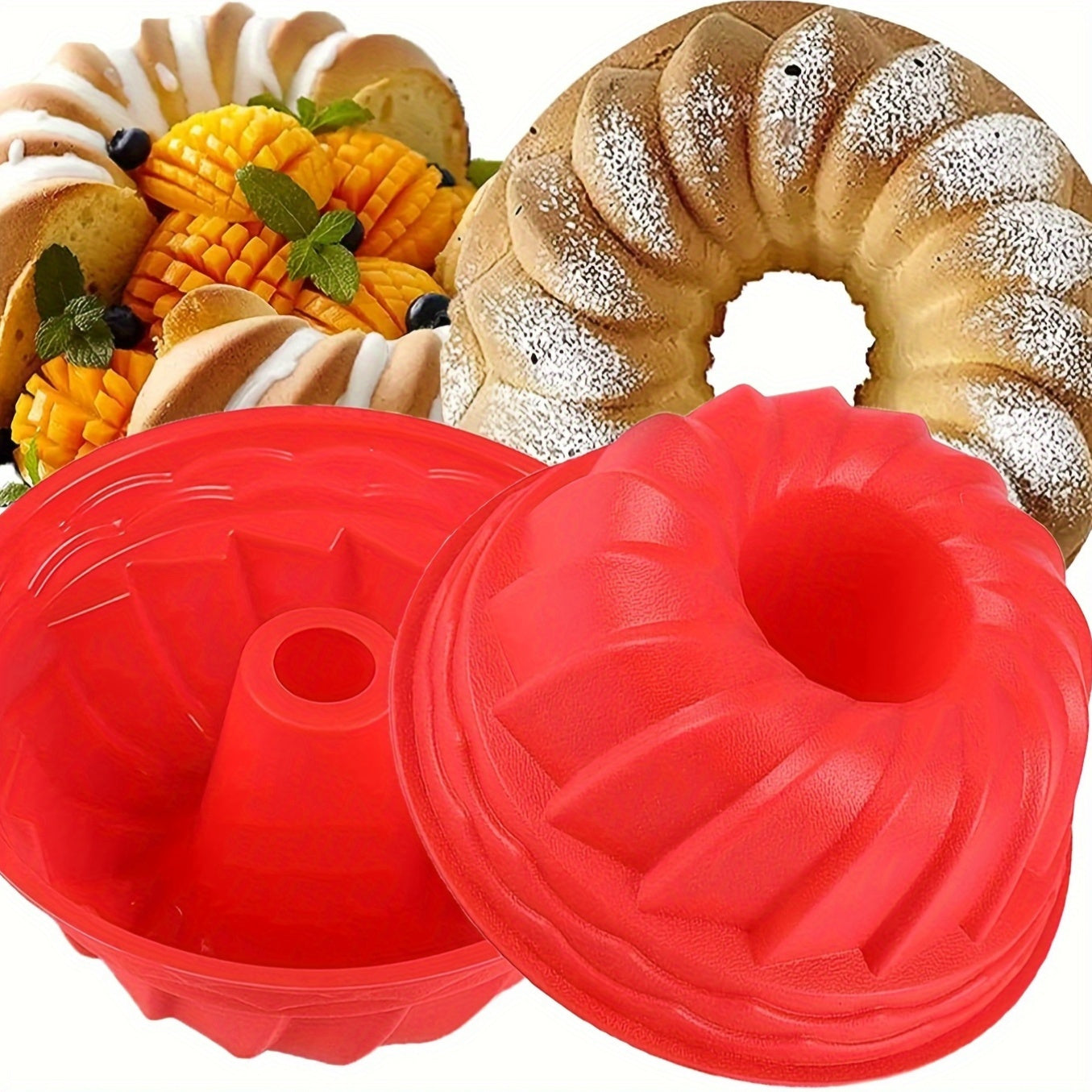 Silicone Bundt Cake Pans Set Nonstick Oven-Safe with Fluted Crown Designs