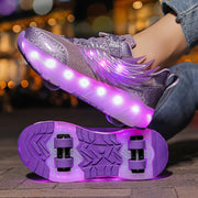 Kids Light-Up Skateboarding Sneakers with USB Charging Breathable Mesh for Outdoor Sports