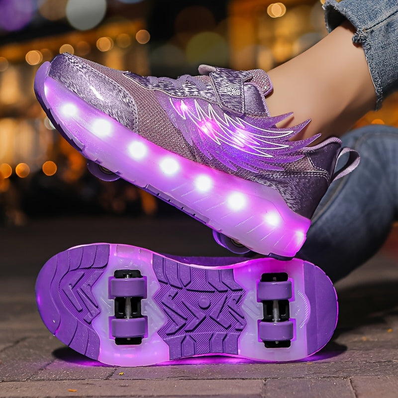 Kids Light-Up Skateboarding Sneakers with USB Charging Breathable Mesh for Outdoor Sports