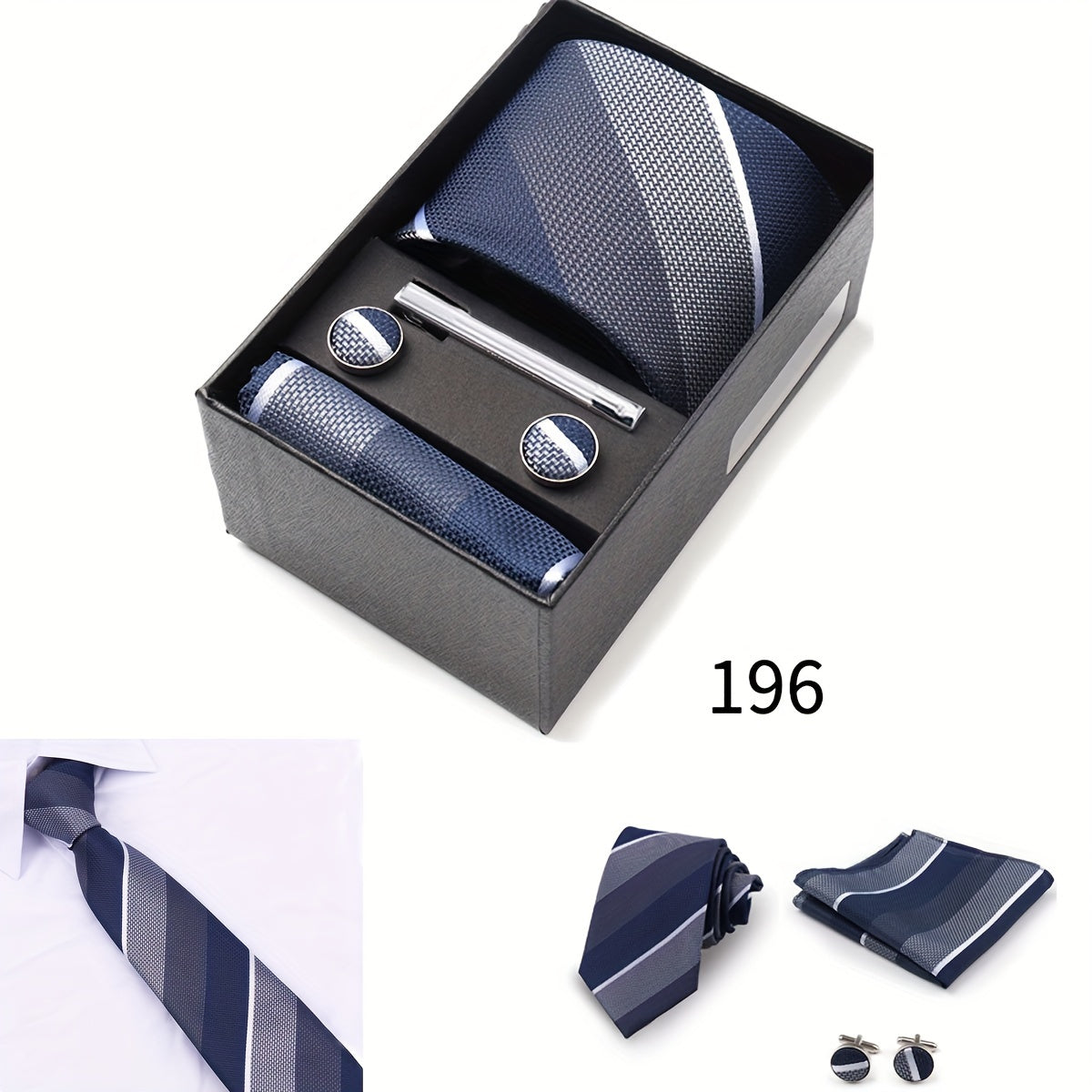 Men's Gift Set with Tie, Pocket Square, Tie Clip and Cufflinks for Weddings