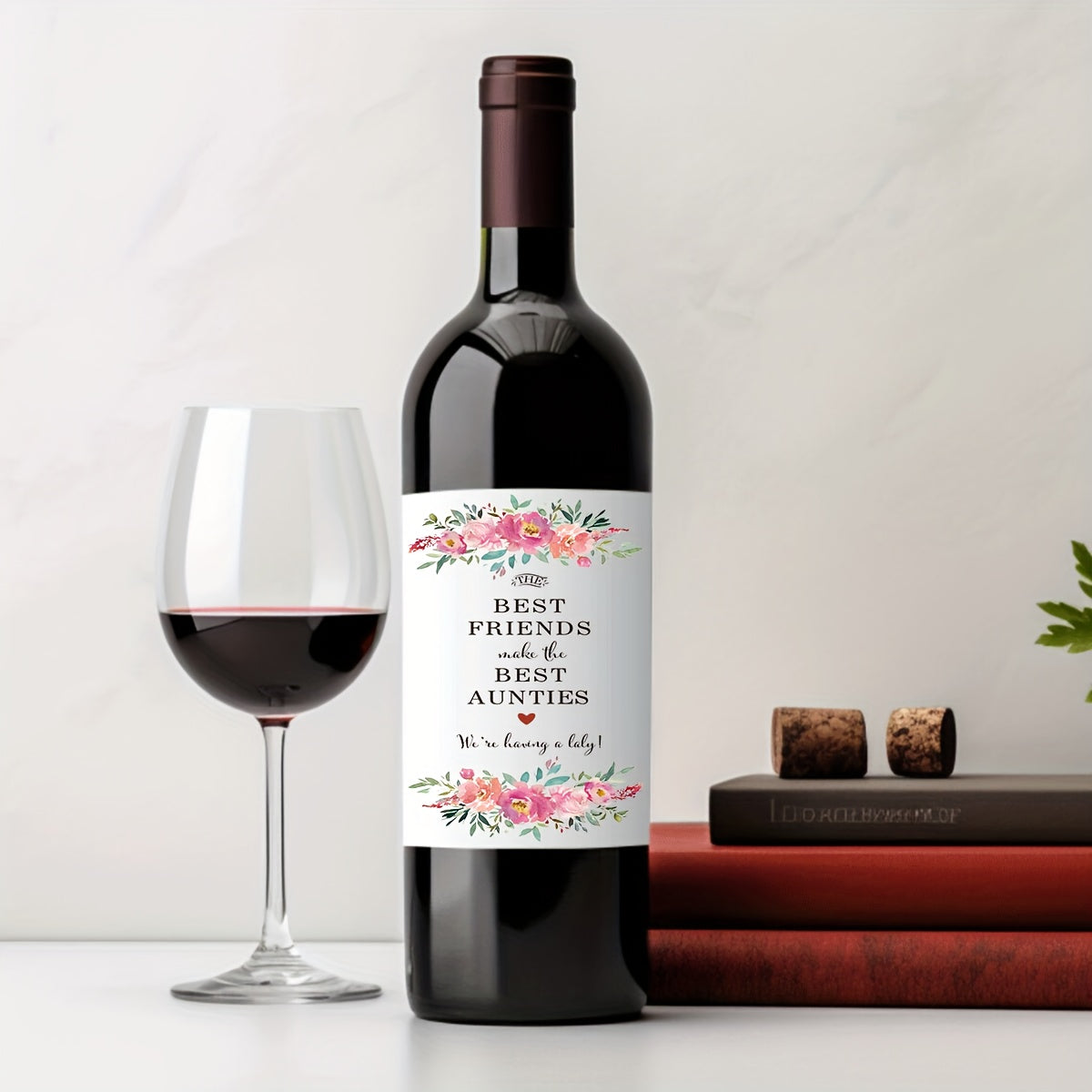 Floral Pregnancy Announcement Wine Bottle Labels Set of 2 for Best Aunties
