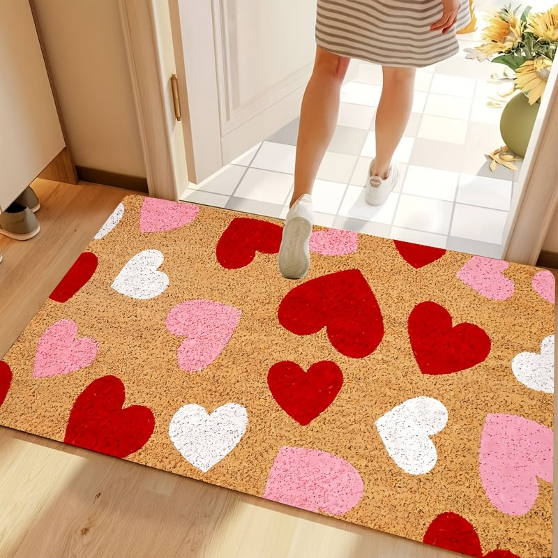 Valentine's Day Heart Door Mat Indoor Outdoor Stain-Resistant Polyester Rug