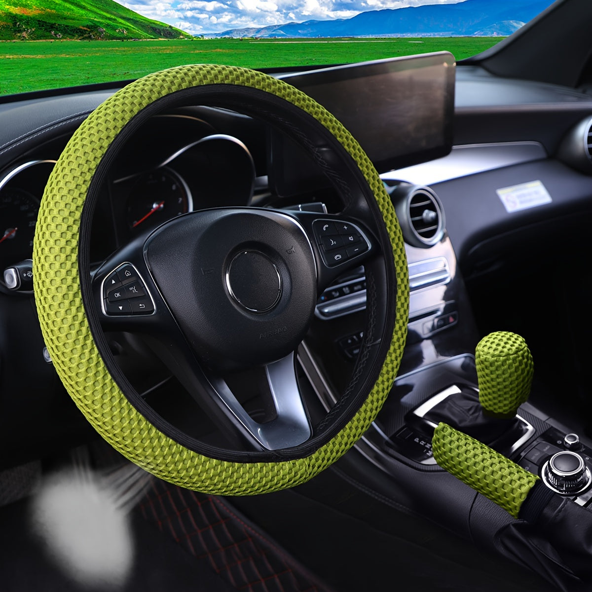 3pcs Breathable Mesh Car Steering Wheel Cover Anti-slip Sweat-absorbing 35-38cm