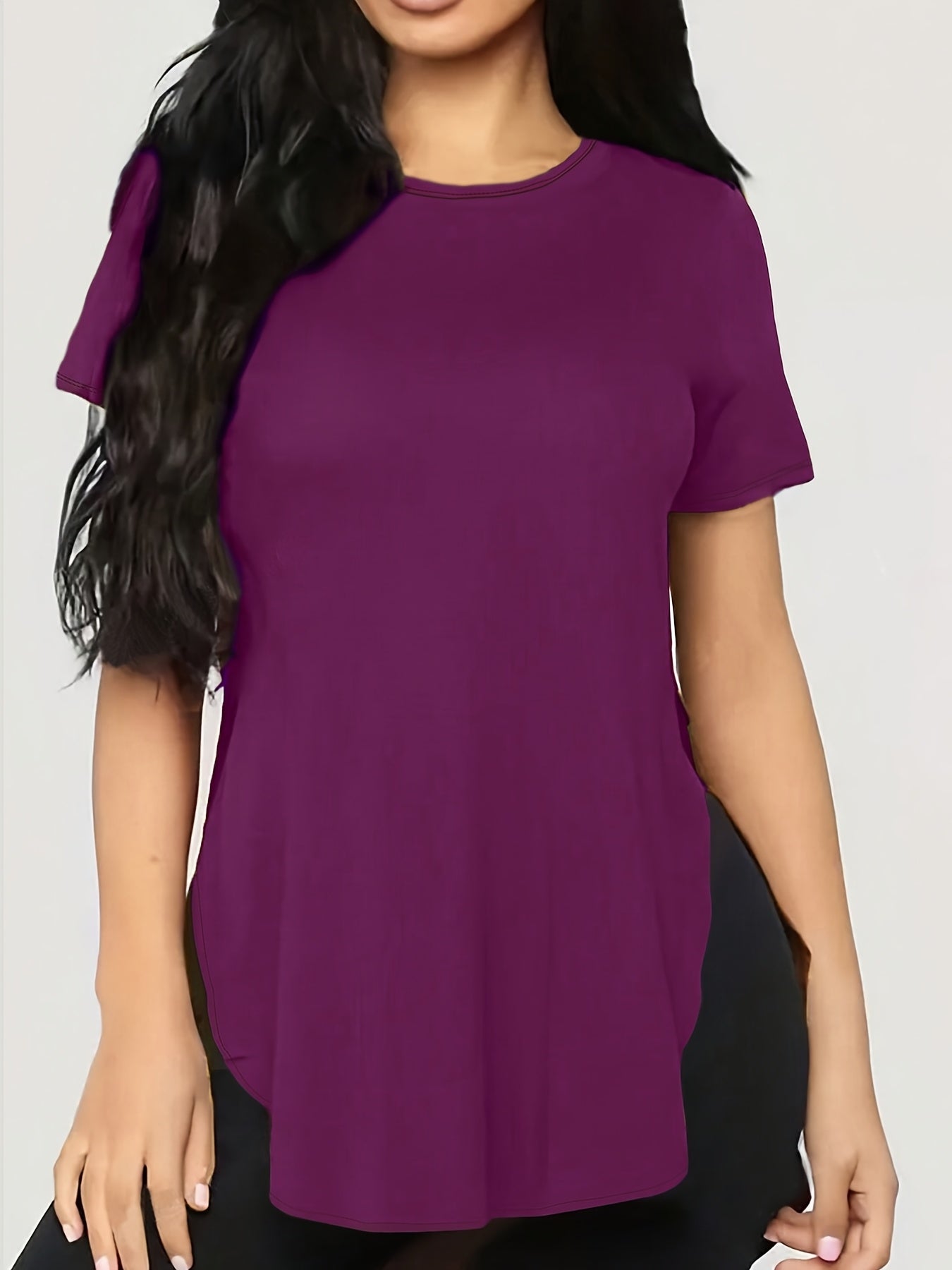 Plus Size Women Short Sleeve T-Shirt Casual Top with Slanted Neck