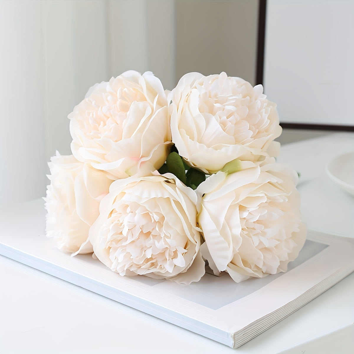 Artificial White Peonies with Wire Stems 32cm for Weddings Home Decor Holidays