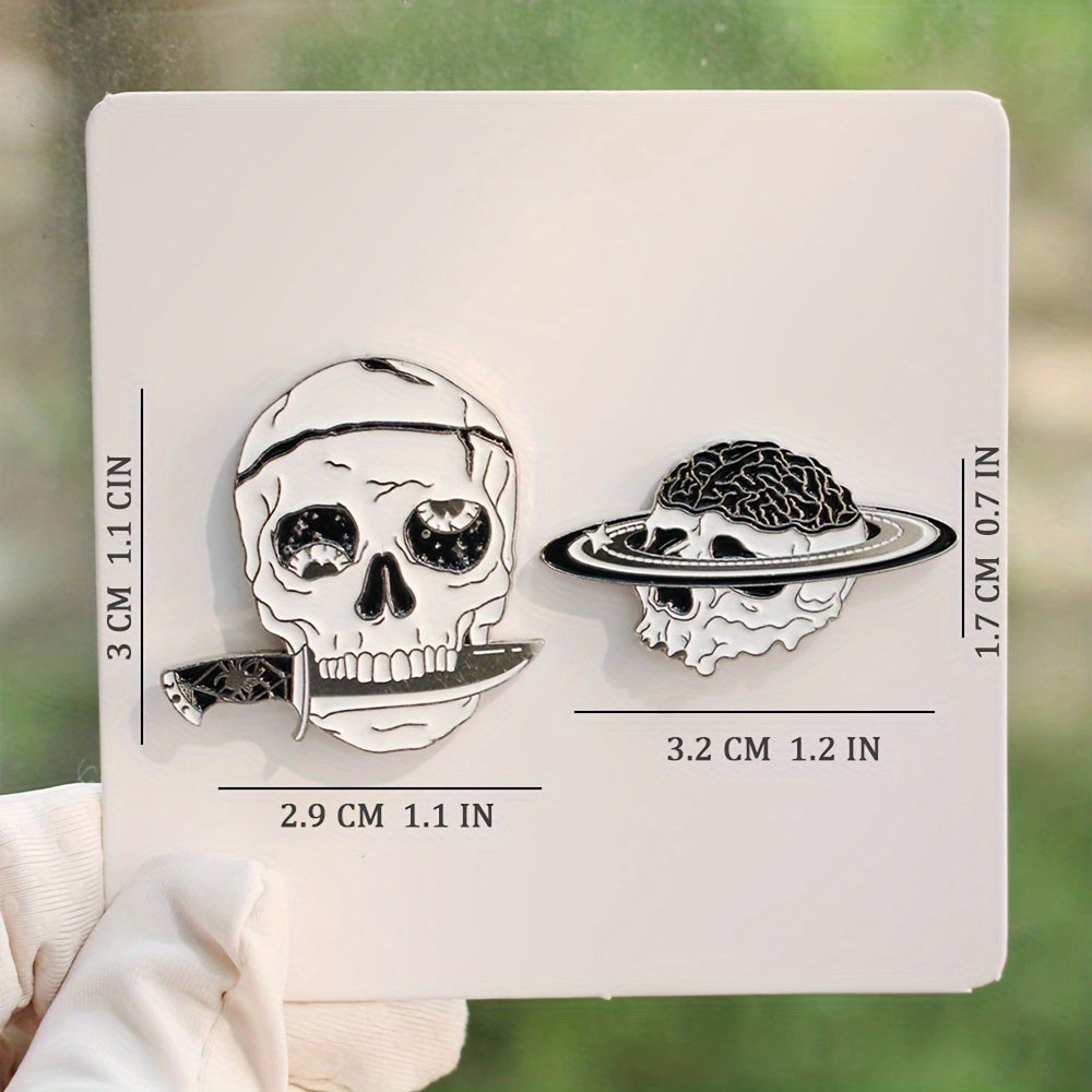 Set of 2 Metal Skull Enamel Pins Zinc Alloy for Hats and Collectibles