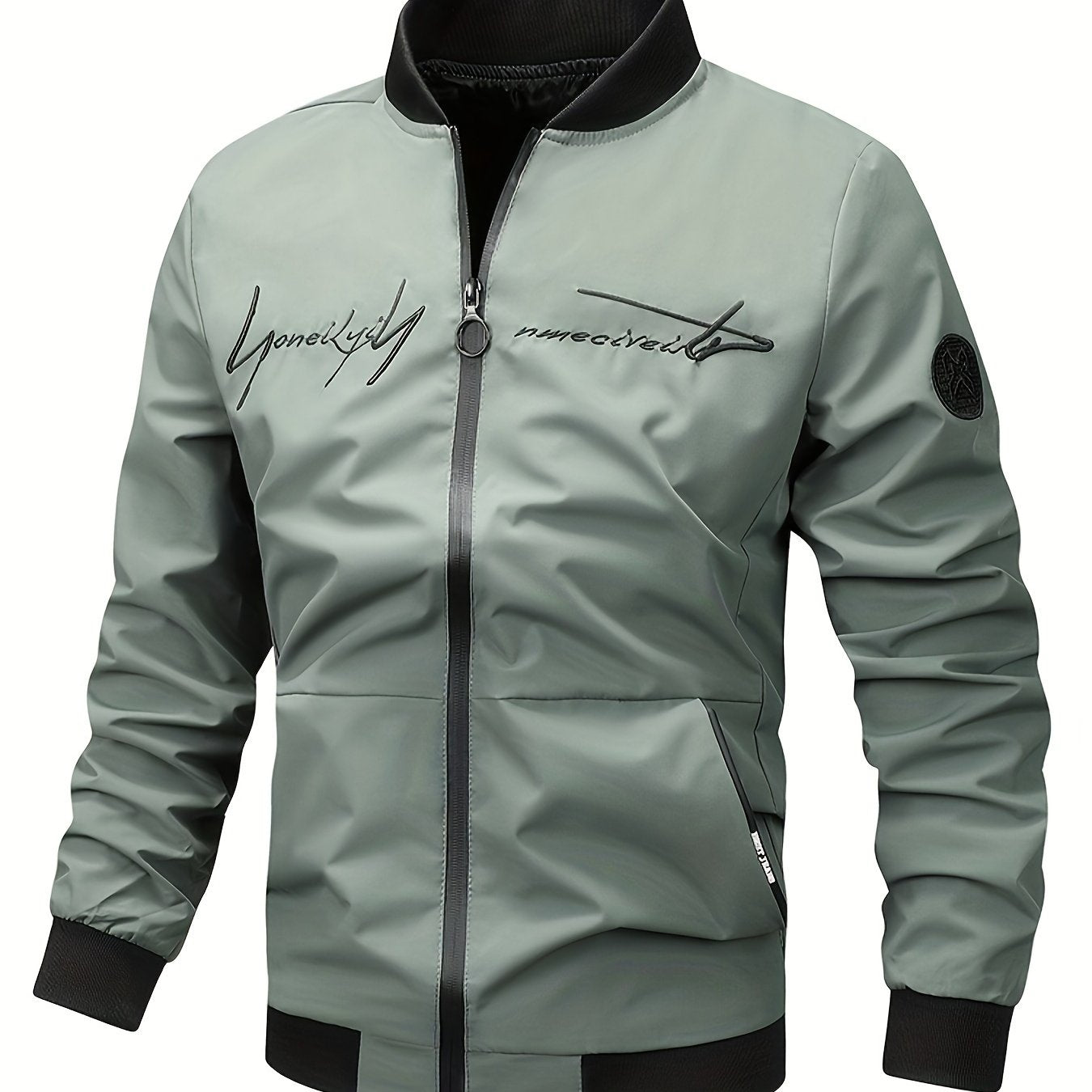 Men's Polyester Bomber Jacket Casual Baseball Coat for Spring Fall