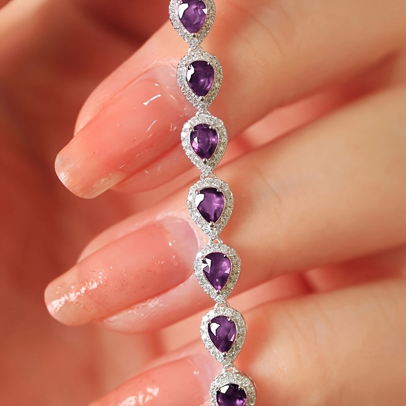 Sterling Silver Bracelet with Red Synthetic Gemstones Celestial Zirconia Mosaic Jewelry