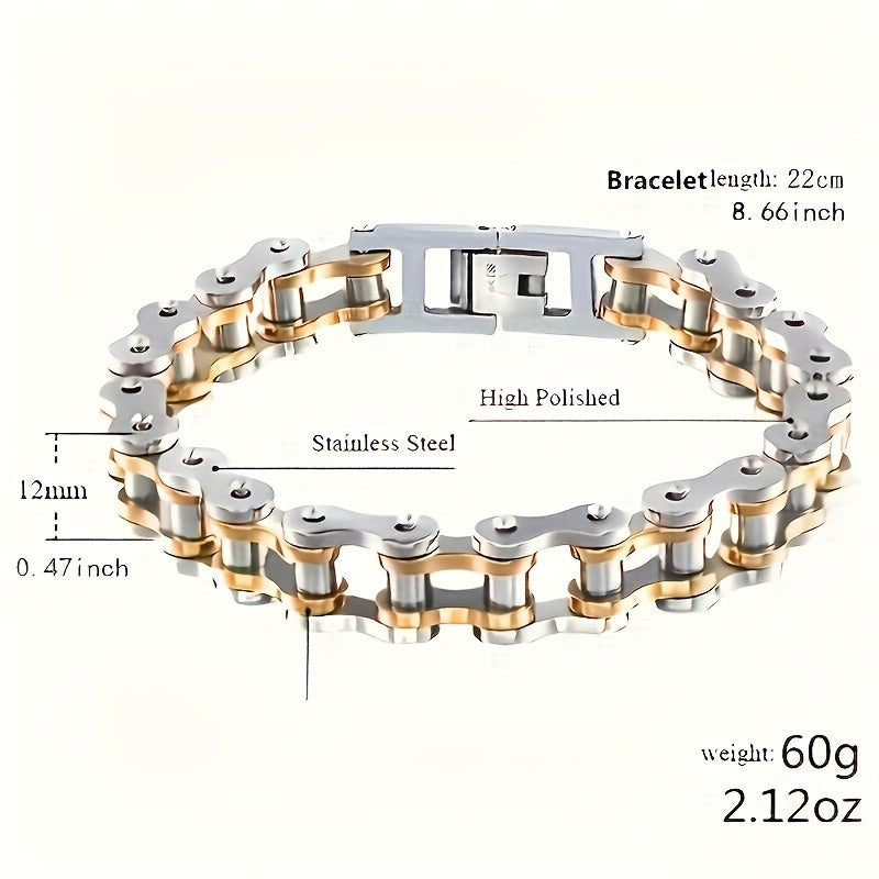 "Мужской панк-хип-хоп браслет из нержавеющей стали в виде мотоциклетной цепи - креативные украшения для стильных ПК"