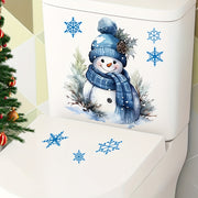 Conjunto de calcomanías navideñas de muñeco de nieve para baño, pegatina de vinilo con copo de nieve azul para tapa del inodoro