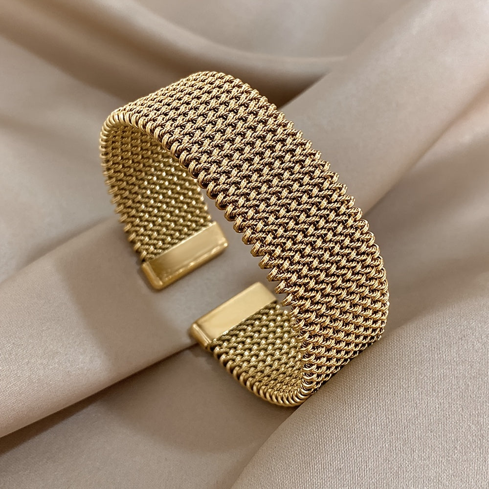 Woven Stainless Steel Bracelet with Gold Plating for Men and Women Stylish Jewelry