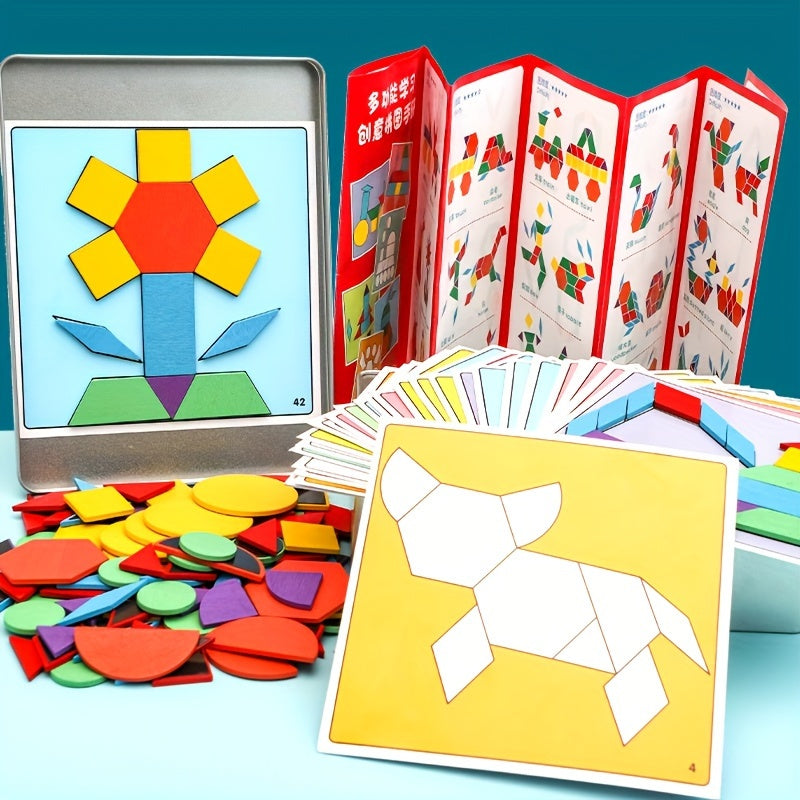 Wooden Magnetic Tangram Puzzle Game for Kids Educational Cognitive Toy for Early Learning