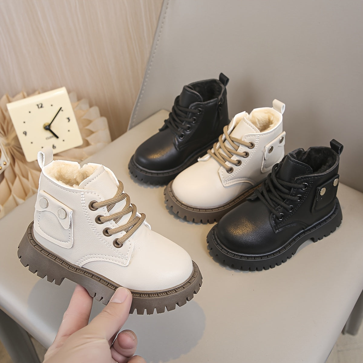 Kids Winter Boots Vintage Minimalist Warm Lightweight Non-Slip Zipper Closure for Boys and Girls Ages 14 and Under