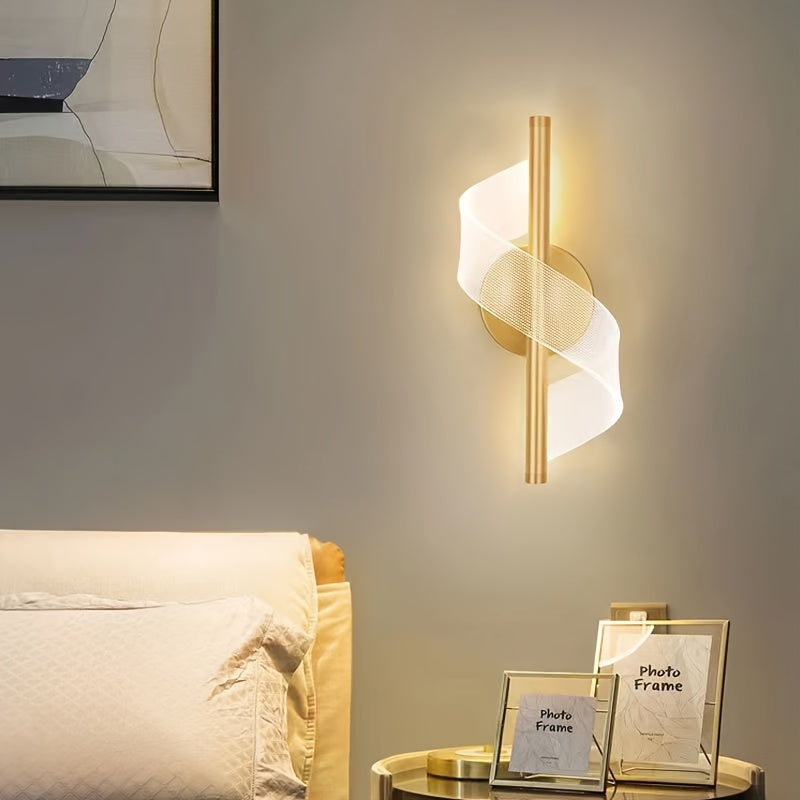 Contemporary S-Shaped LED Wall Sconce Golden Metal Acrylic Indoor Lighting for Bedroom Hallway