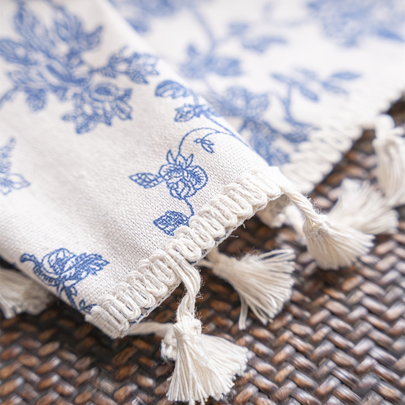 American Country Flower Cotton Linen Curtain Beige Fringed Window Drapery for Living Room Bedroom Kitchen