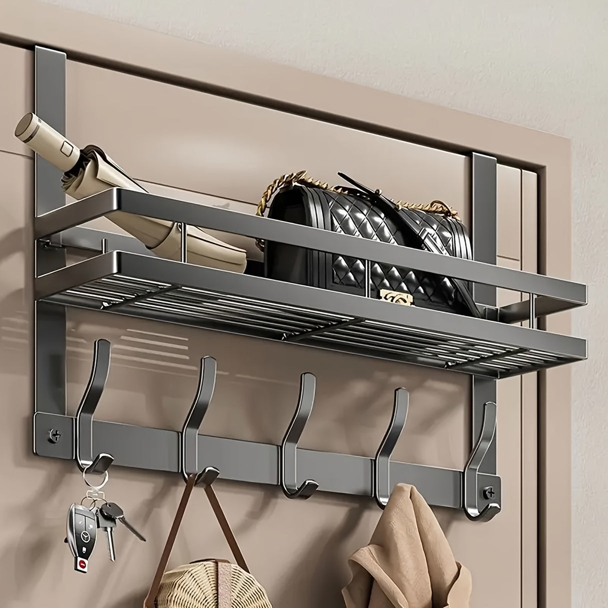 Metal Wall Hook with Shelf for Bathroom Kitchen Bedroom No Drilling Easy Install