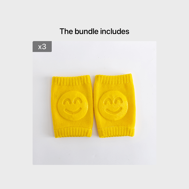 Kids Boys Knitted Knee Pads with Smiley Face for Autumn Winter Blue 100% Cotton
