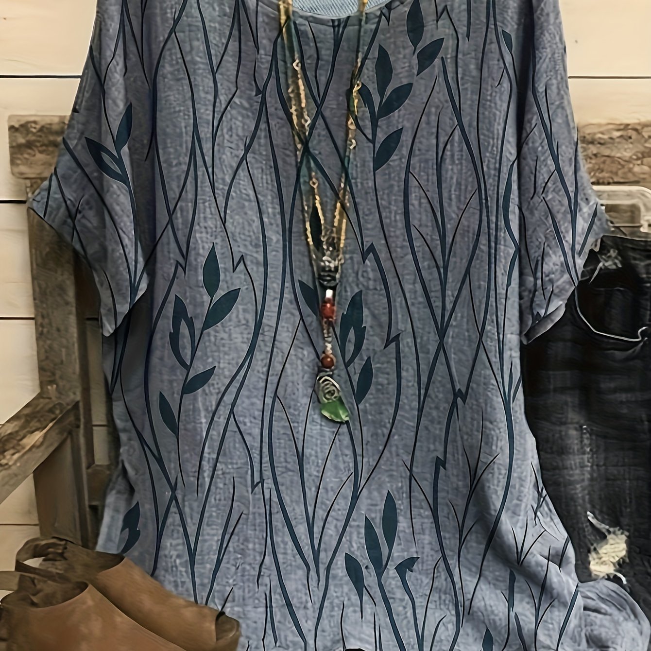 Летняя домашняя блузка для женщин больших размеров с дышащим принтом листьев