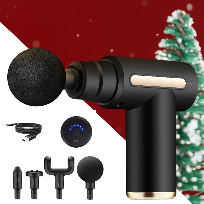 Pistola de masaje facial recargable USB de 6 velocidades con 4 accesorios, mini portátil para alivio corporal