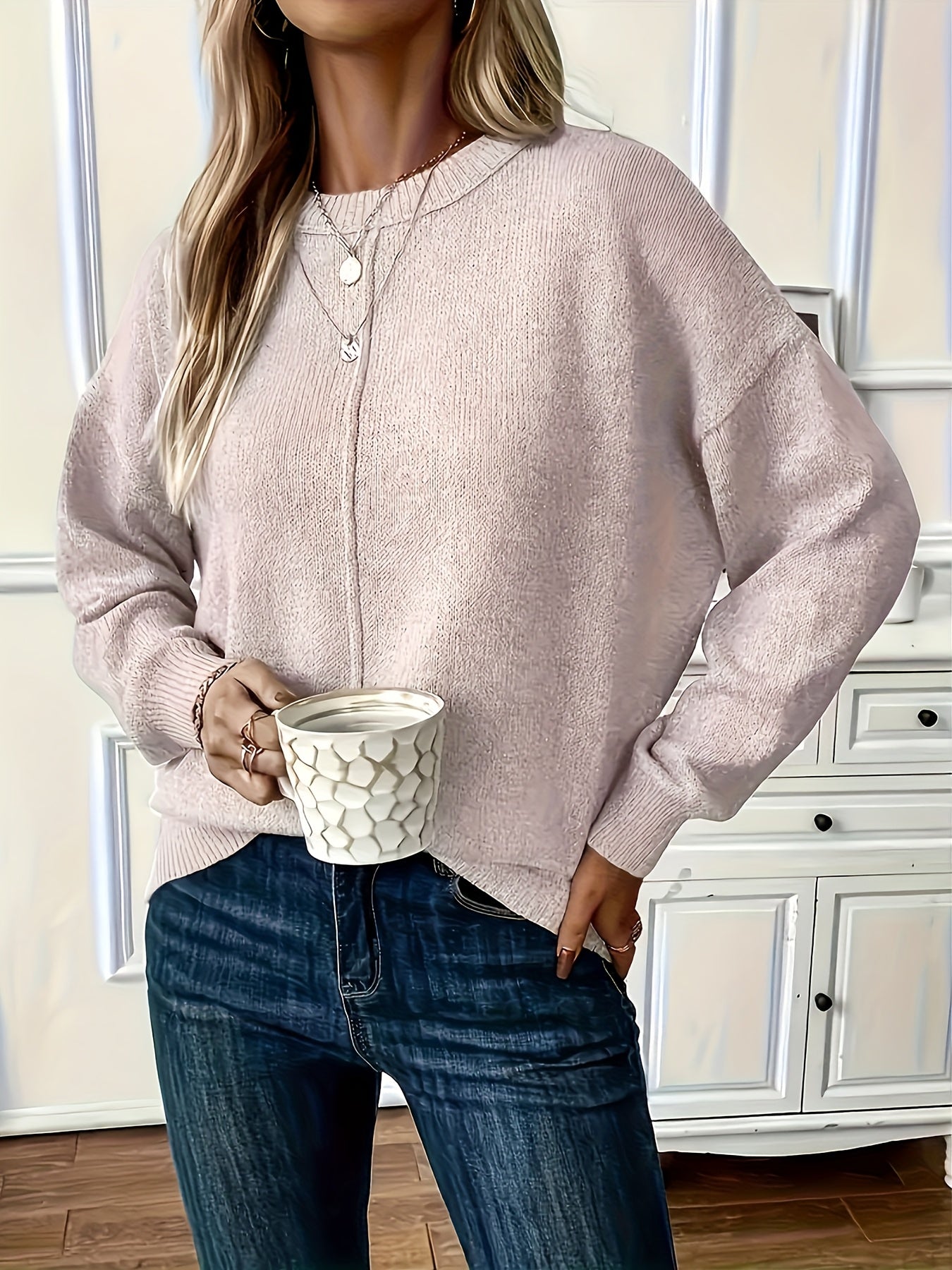 Women's Plus Size Crew Neck Sweater Polyester Knit Long Sleeve Fall Winter