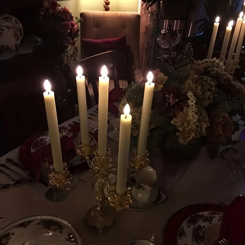 Six Modern LED Taper Candles with Flickering Flame Effect Remote Control Timer Adjustable Lighting Battery-Operated