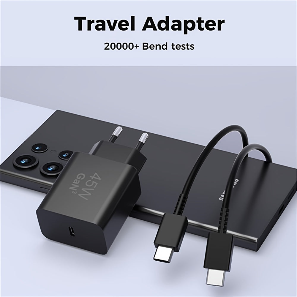 45W Fast Charging GAN USB C Charger with 2m Cable for Samsung Phones Black