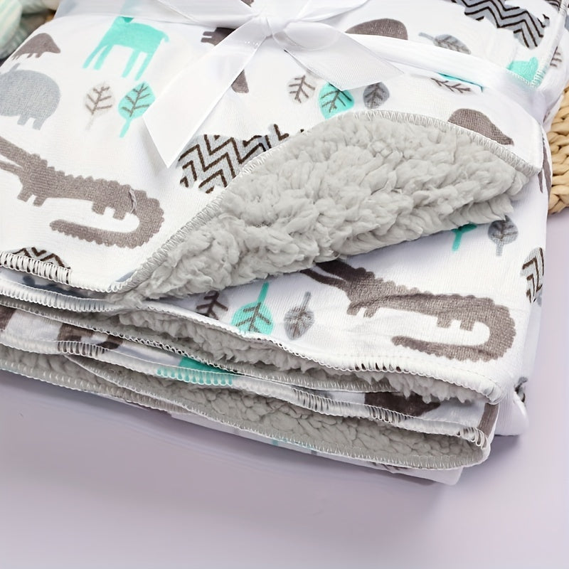 Baby Lamb Blanket Double-Layered Cartoon Print Soft Cozy All-Season Gift