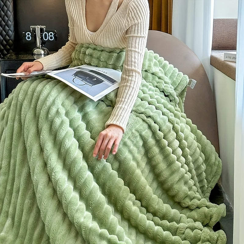 Faux Mink Plush Blanket Soft Cozy Warm for Bedroom Dorm Hotel Stylish Striped