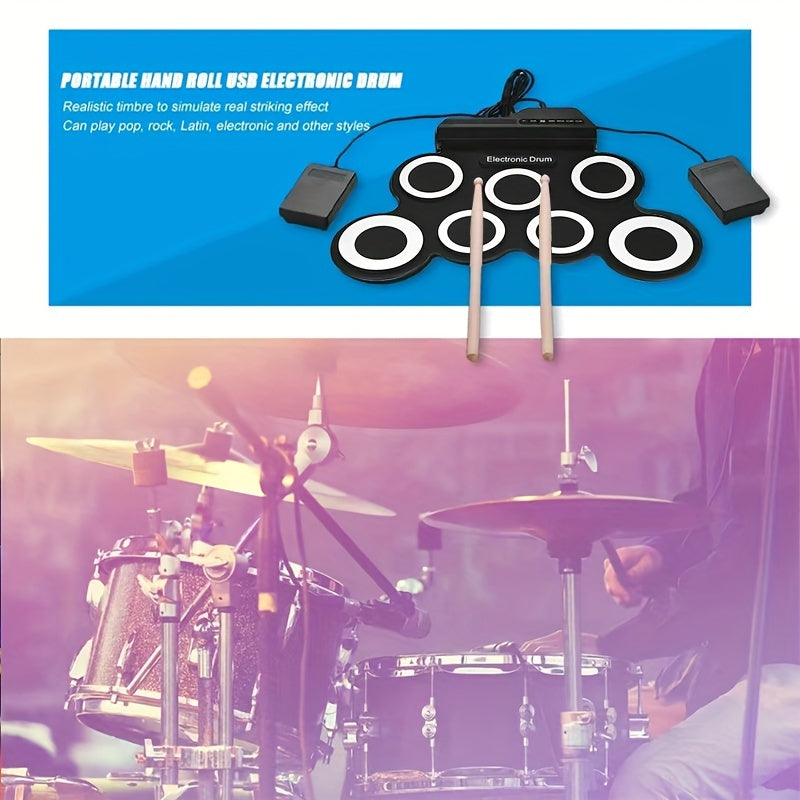 Foldable Electronic Drum Kit for Beginners with USB MIDI Output Headphone Jack and Metronome